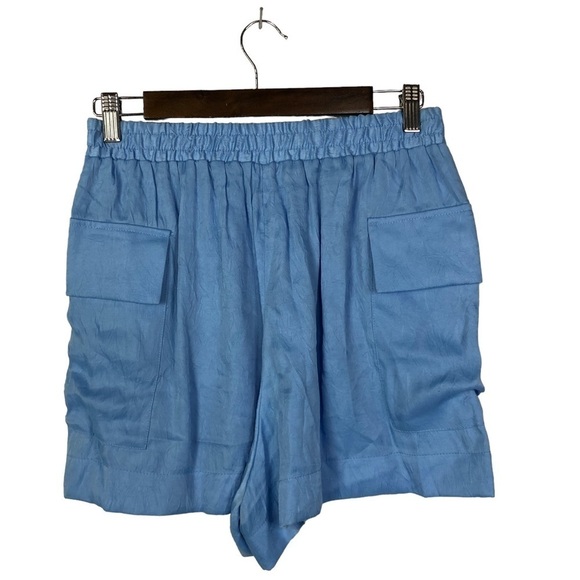 Zara Light Blue Satin Effect Pull On High Rise Cargo Shorts S - Picture 3 of 4